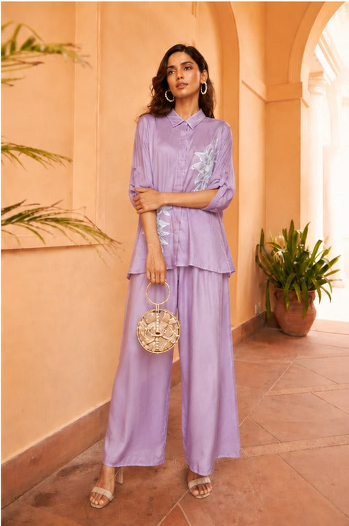 Divine Sequins Embroidered Kaftan Set - Lavender