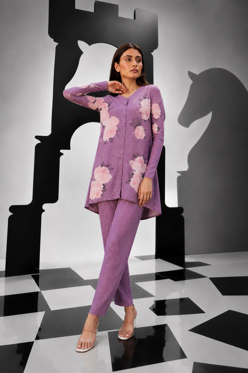 FABLE ROSE BUTTON UP TUNIC SET - LAVENDER