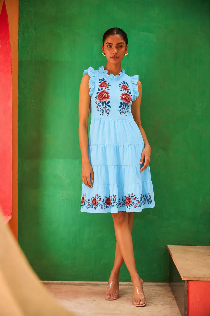 Sienna Blossom Skater Dress - Blue