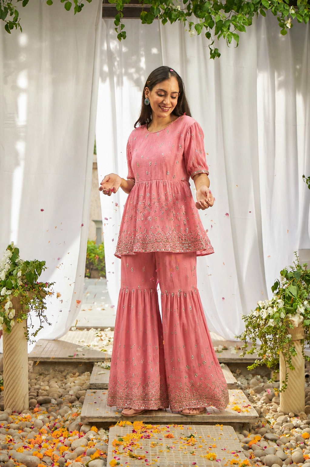Dainty Mademoiselle Sharara Set - Pink