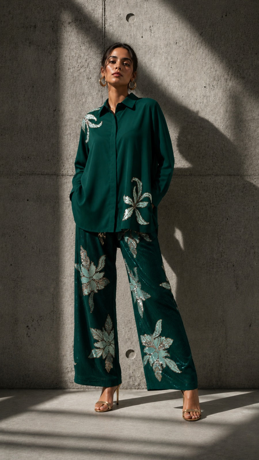 Bianca Borage Sequins Set - Emerald Green