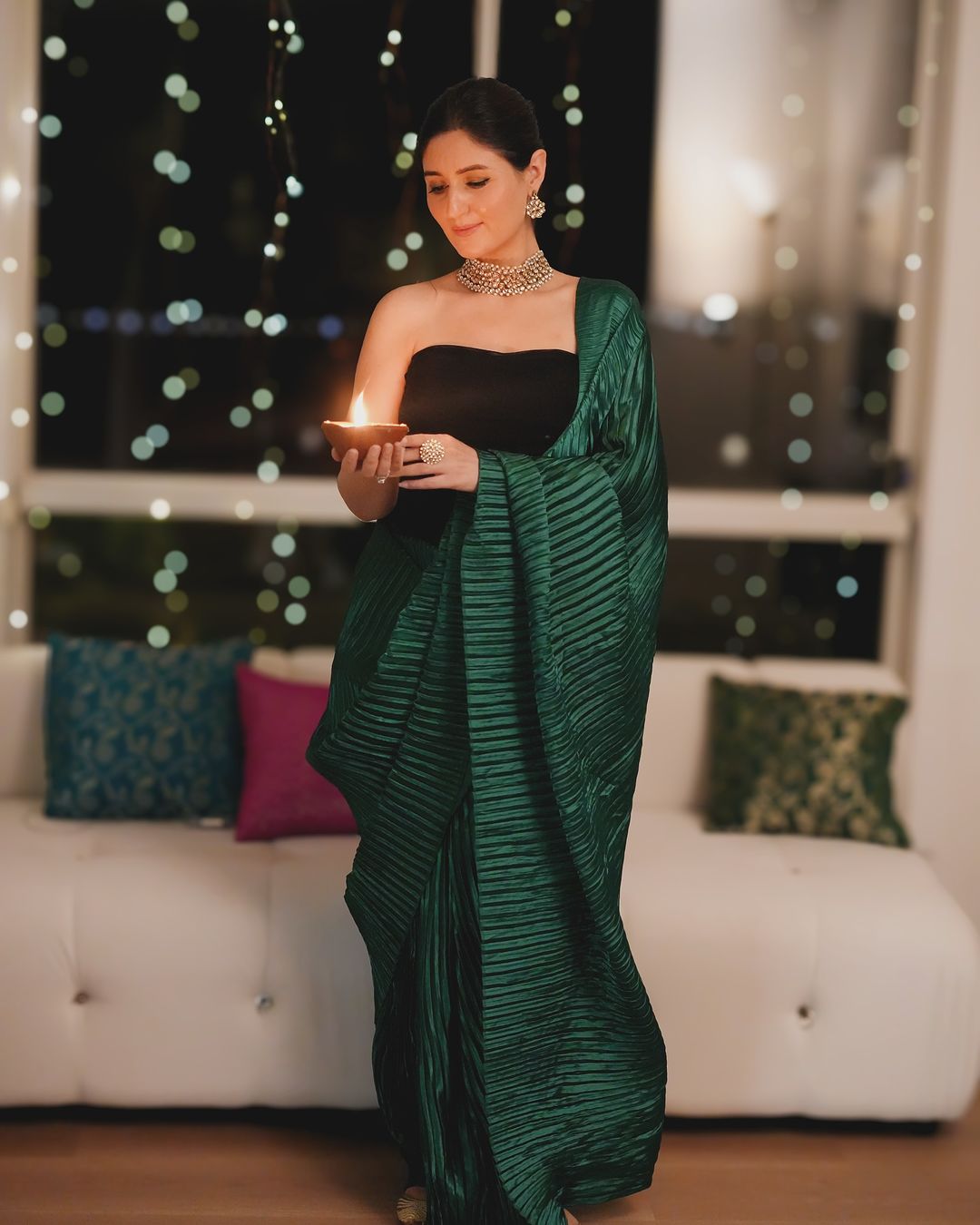 Ootdstylistaa In Our Classy Pleated Gown Saree - Emerald Green