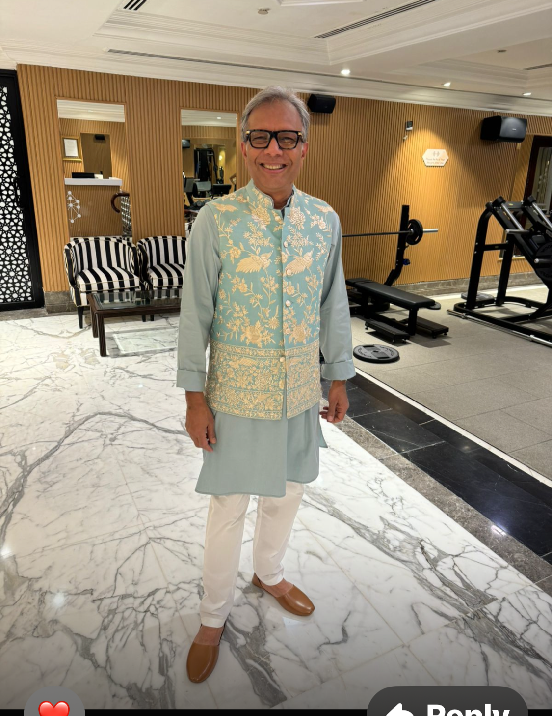 Kurta Set With Gara Glazed Jacket - Aqua Blue