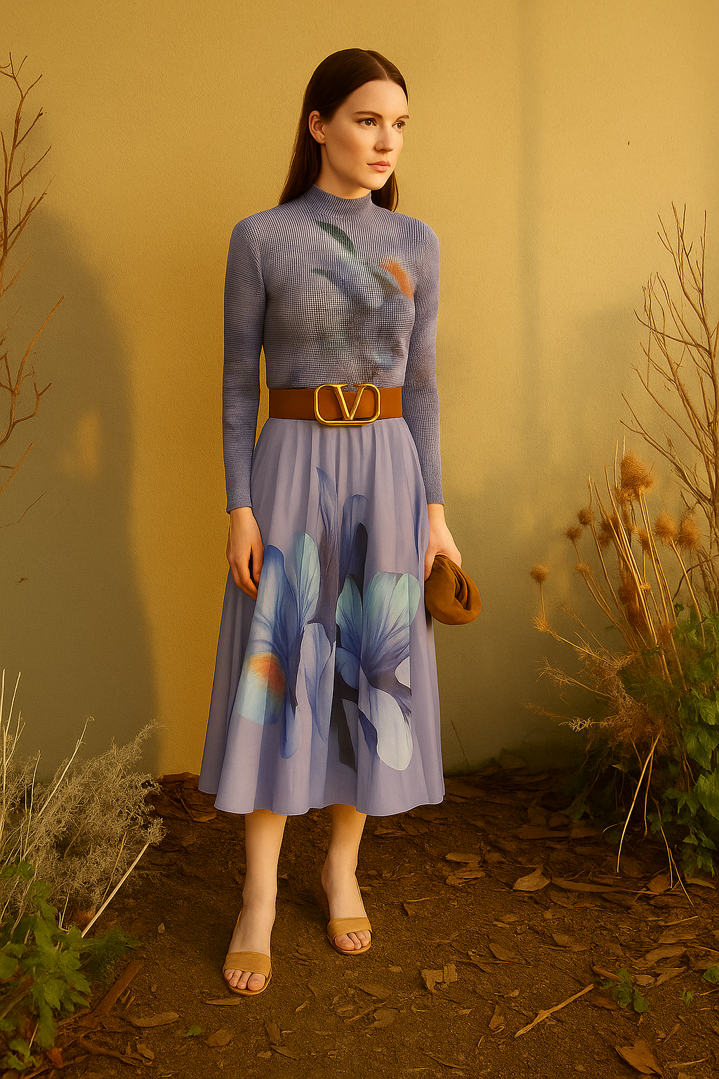 Aster Accordian Top With Printed Plisse Skirt - Purple