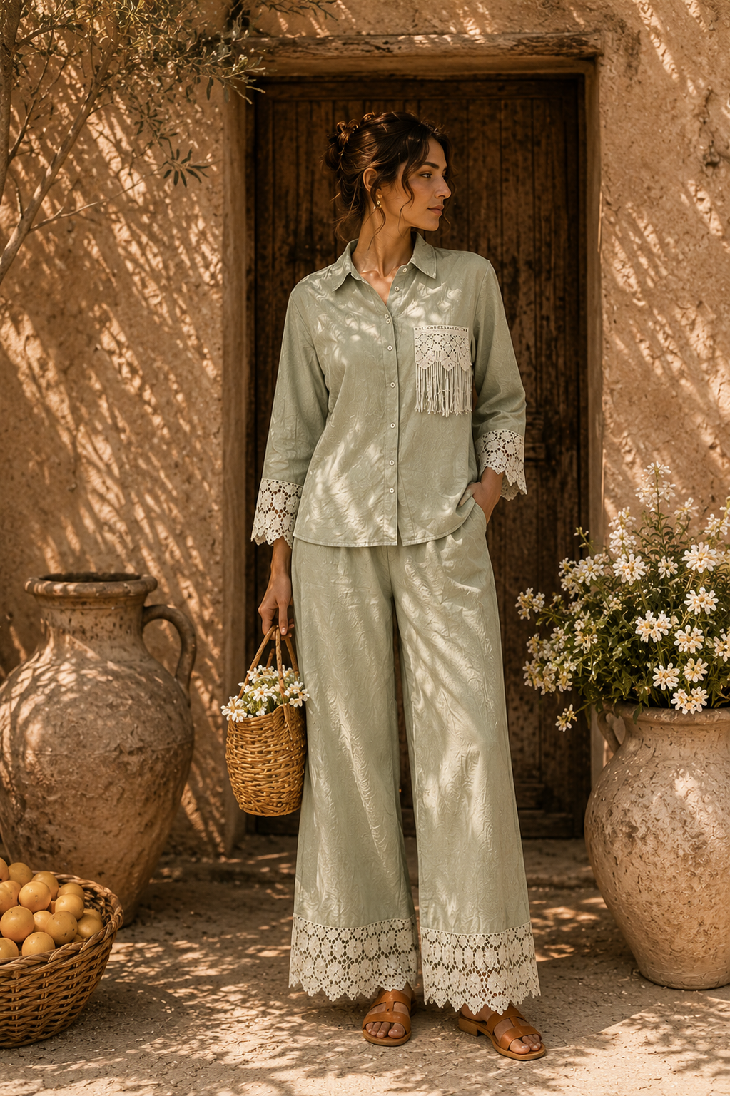Cameron Cotton Lace Co-ord Set - Sage Green