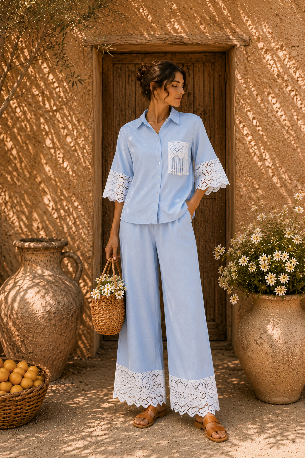 Cameron Cotton Lace Co-ord Set - Powder Blue