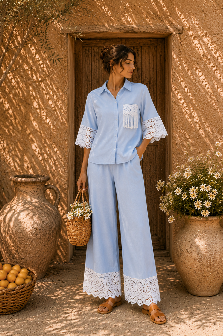 Cameron Cotton Lace Co-ord Set - Powder Blue
