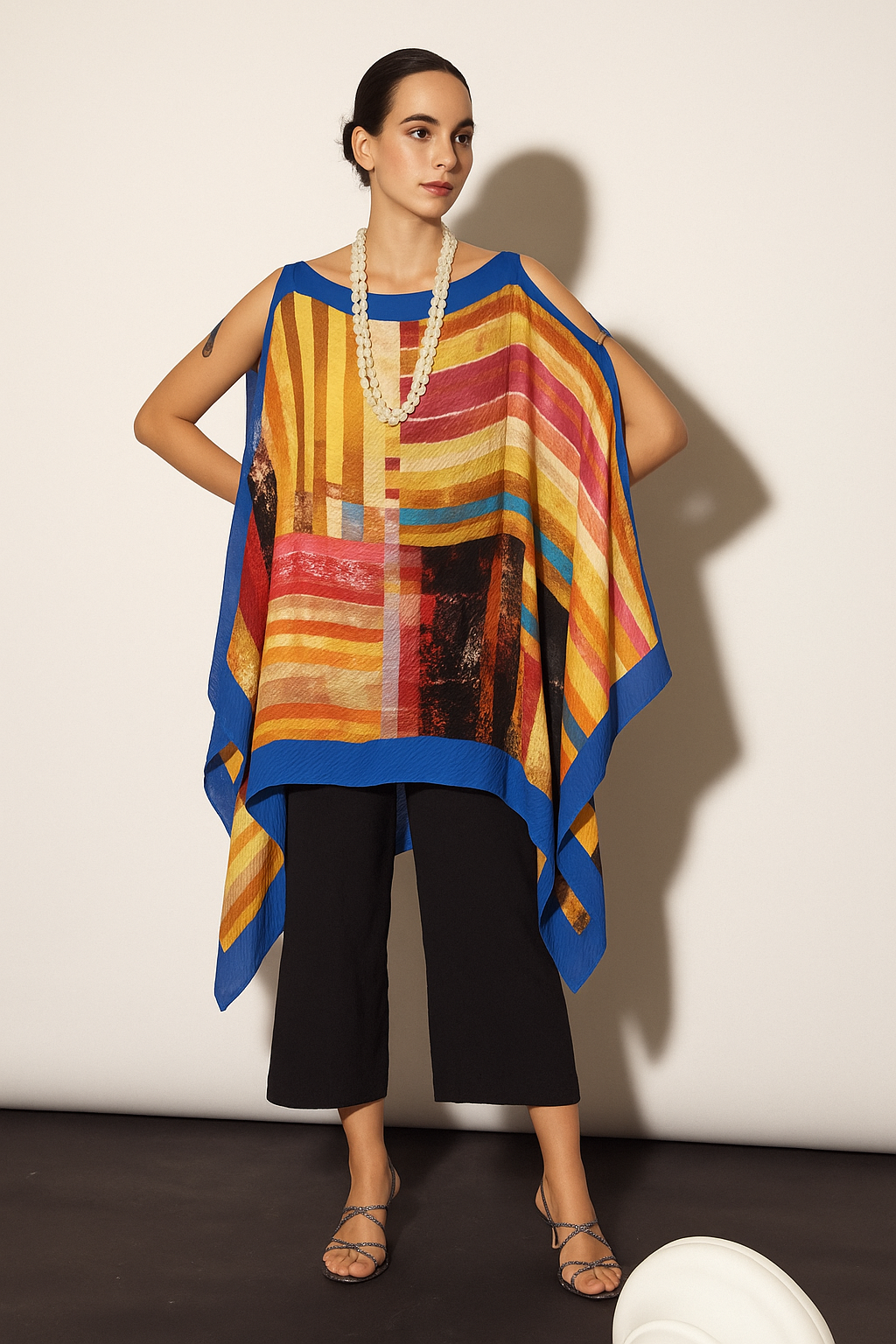 Cameron Cotton Cape - Printed Blue