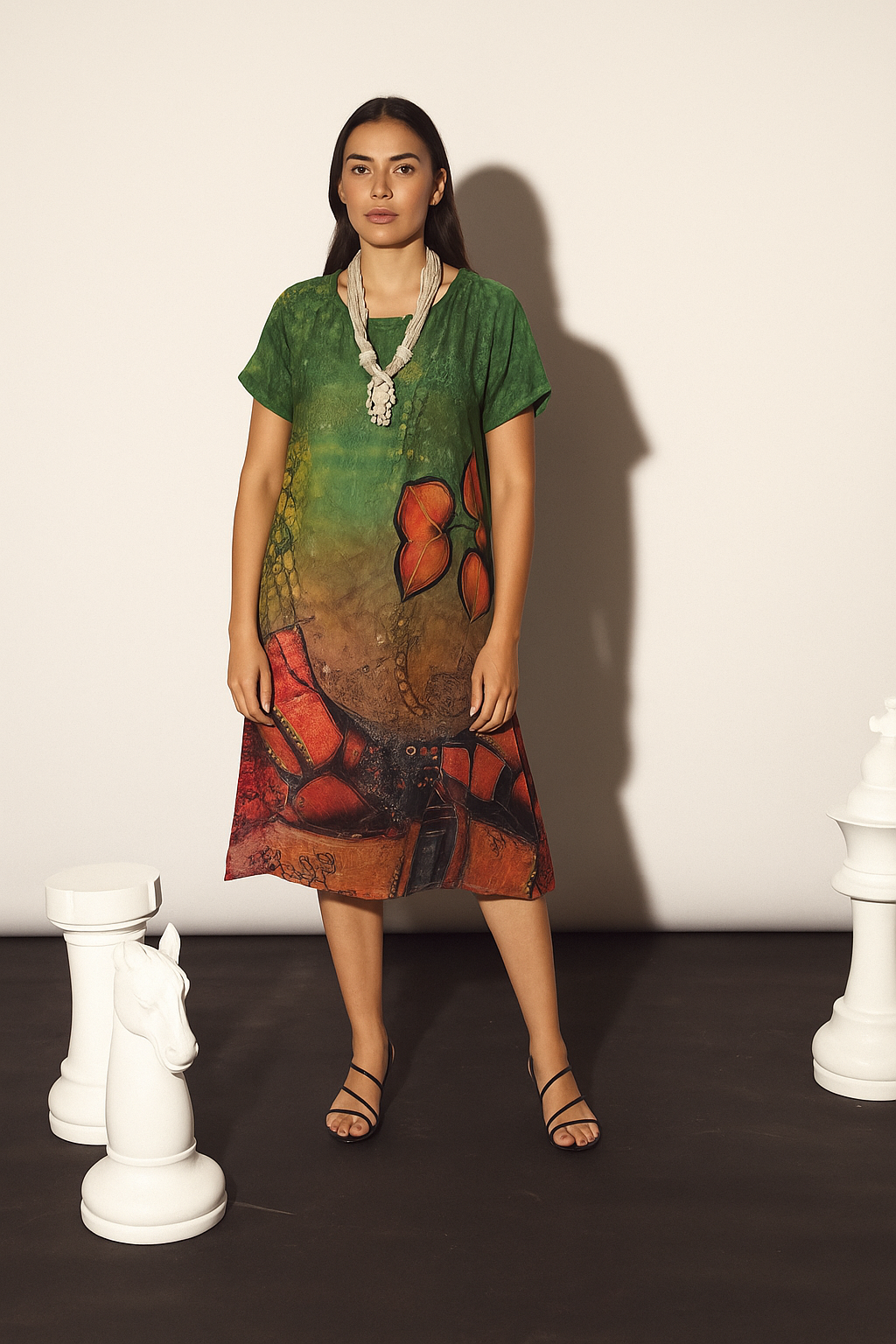 Lillie Linen Printed Dress - Green Leaf
