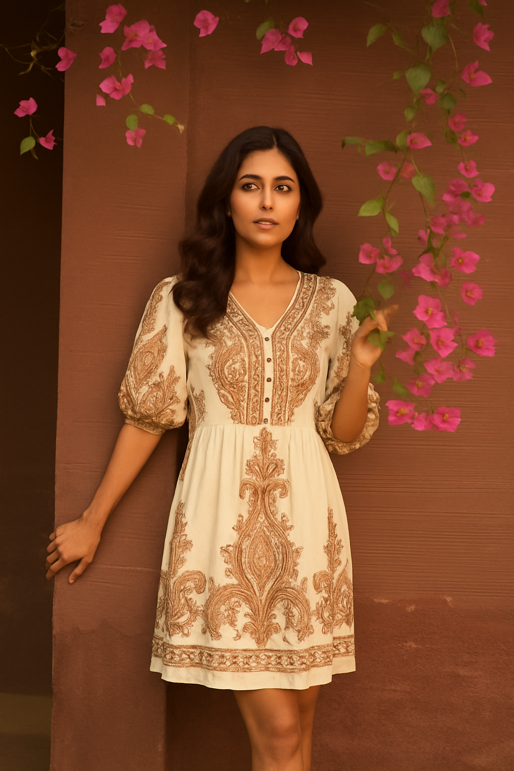 Ophelia Orchid A-Line Dress - Beige