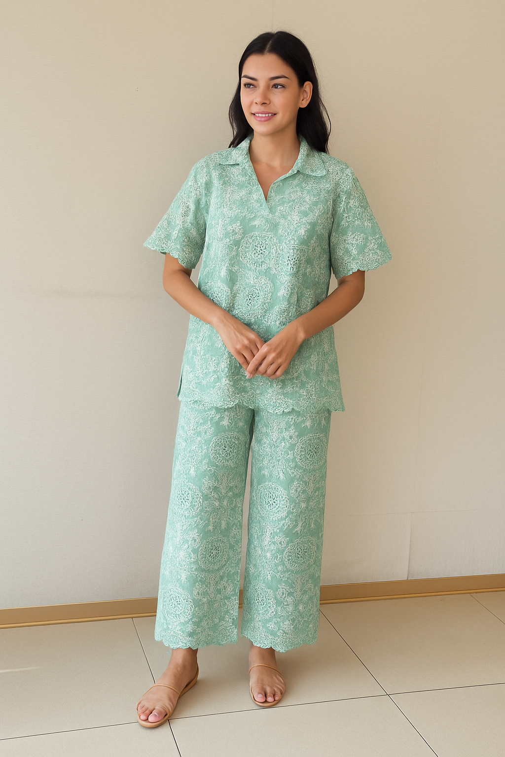 Celia Crotchet Coord Set - Sage Green