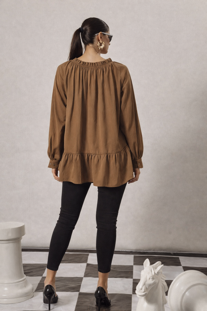 FABIAN FLOUNCY TIE ME UP TOP-BEIGE