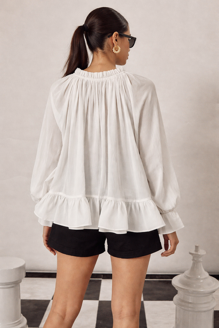 FABIAN FLOUNCY TIE ME UP TOP-WHITE