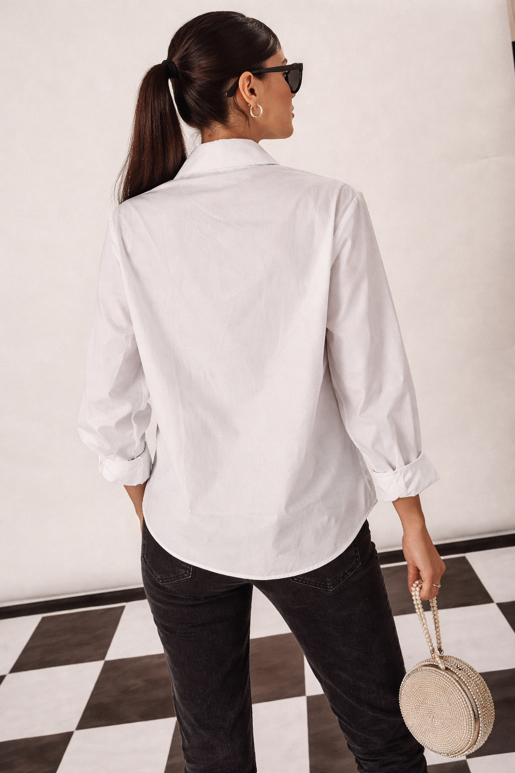 SIARA SWAROVSKI STUDDED SHIRT- WHITE