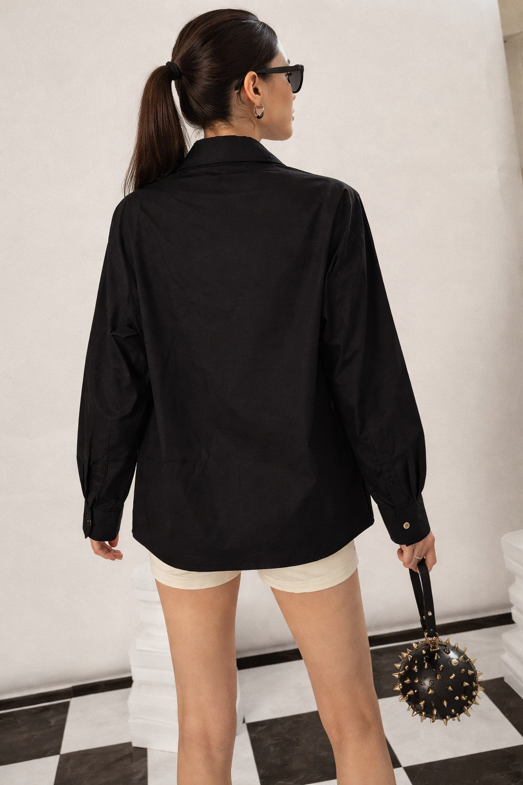 SIARA SWAROVSKI STUDDED SHIRT- BLACK