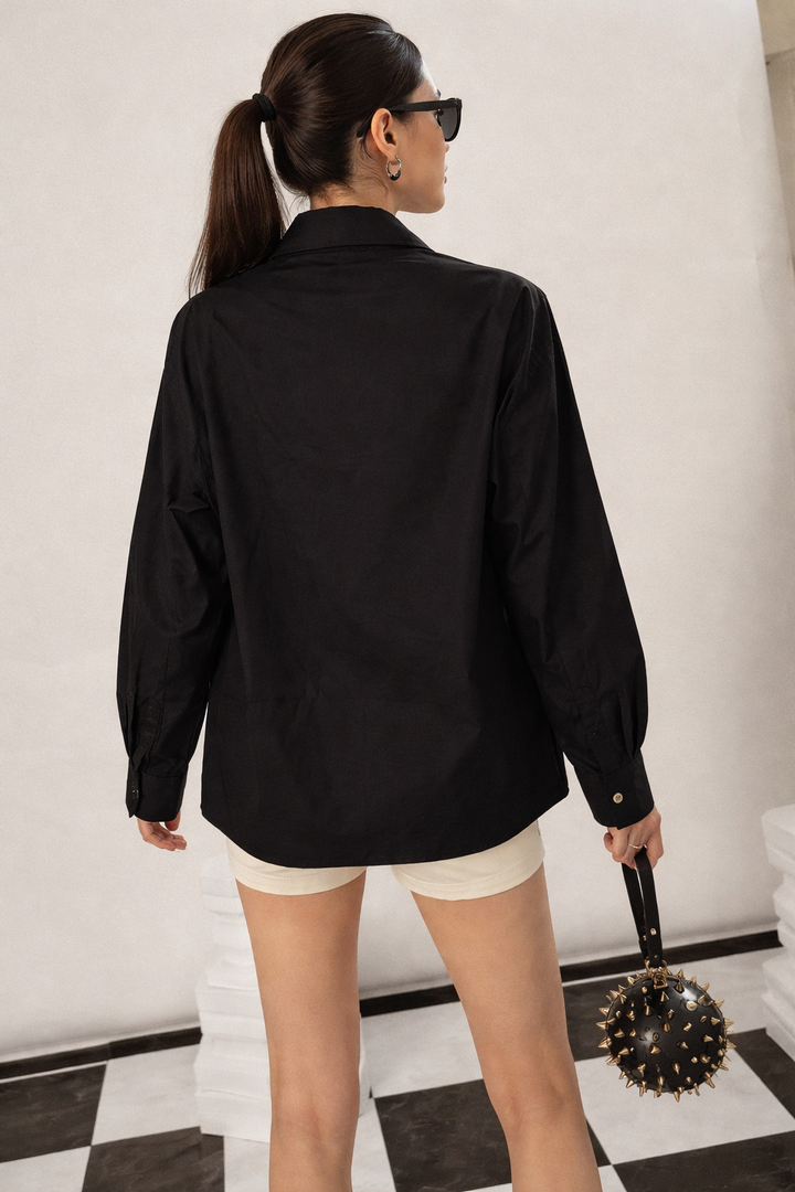 SIARA SWAROVSKI STUDDED SHIRT- BLACK