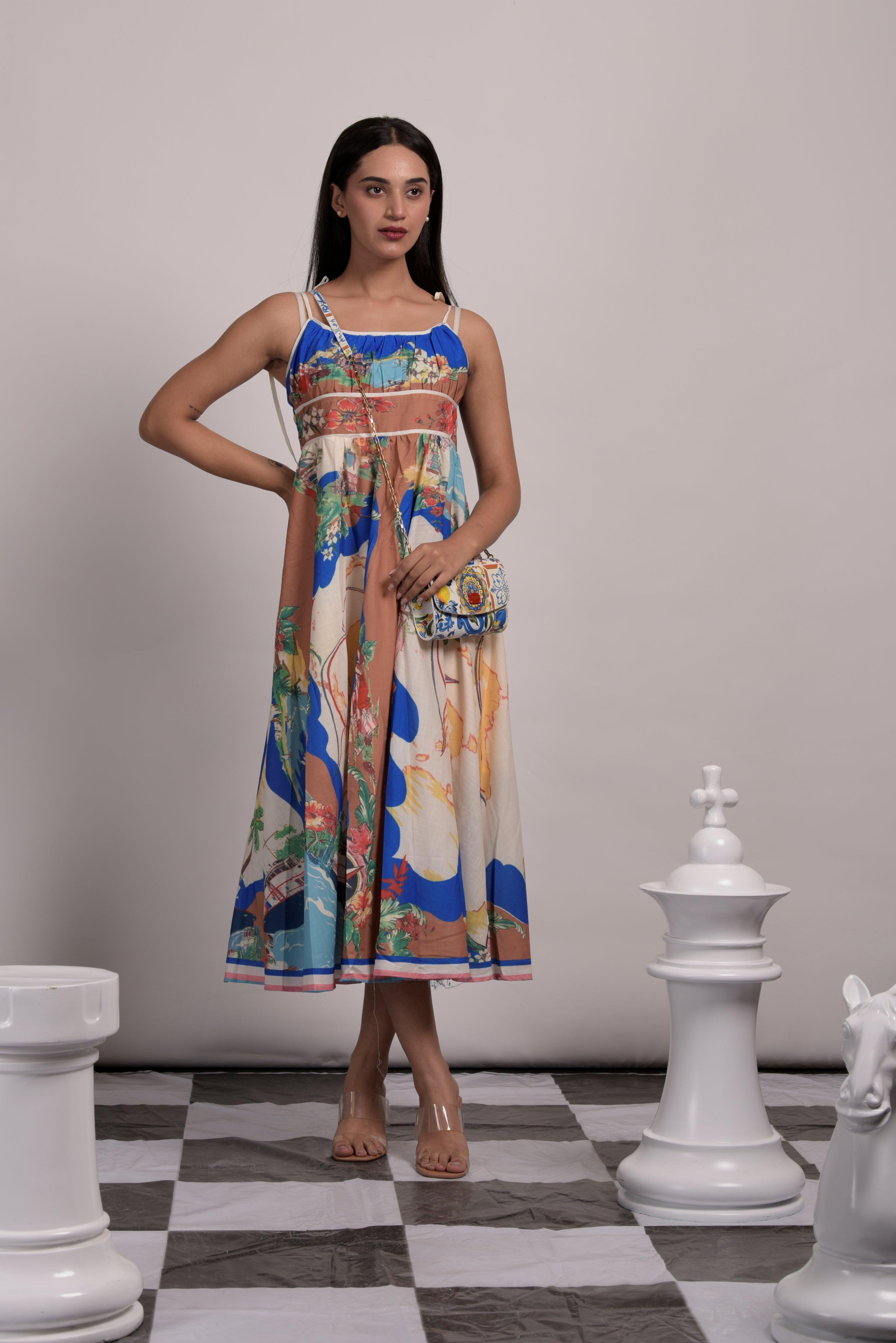 Summer Somewhere Maxi Dress - Blue & Brown