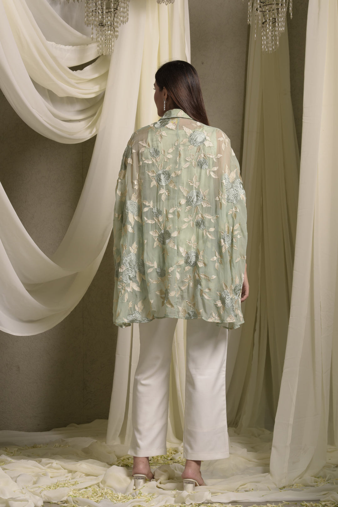 Elahe Embroidered Rose Shirt - Sage Green