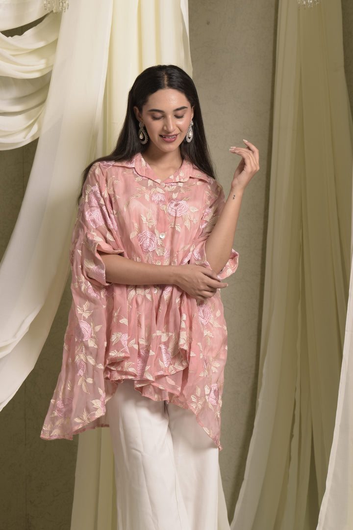 Elahe Embroidered Rose Shirt - Pink