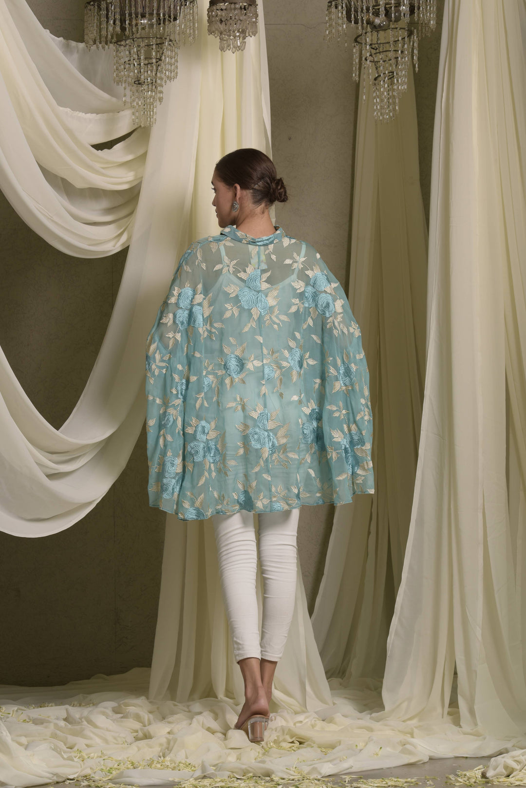 Elahe Embroidered Rose Shirt - Aqua