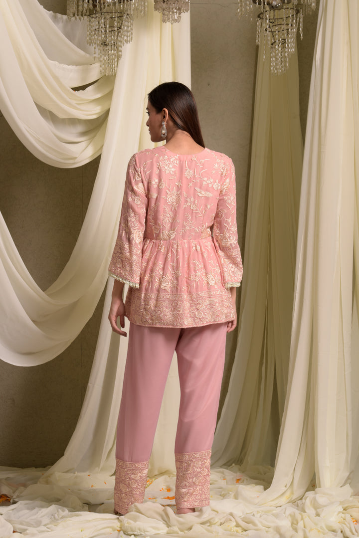 Reyna Gara Glazed Peplum With Coordinated Pants - Pink