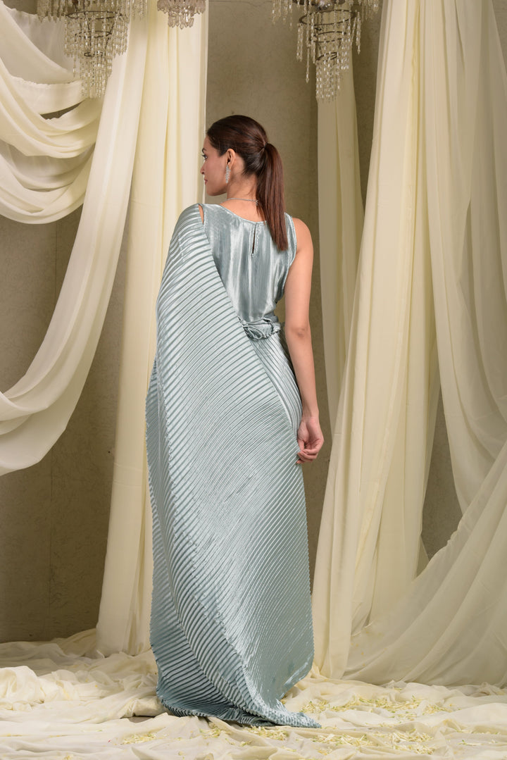 Classy Pleated Gown Saree - Powder Blue