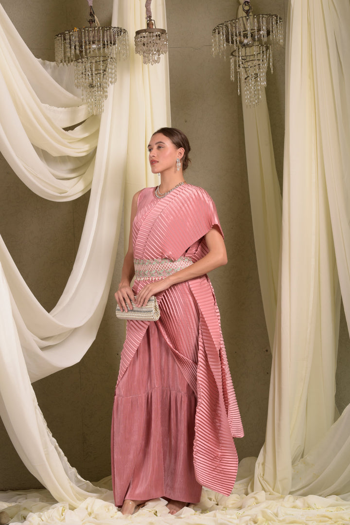 Classy Pleated Saree - Blush Pink