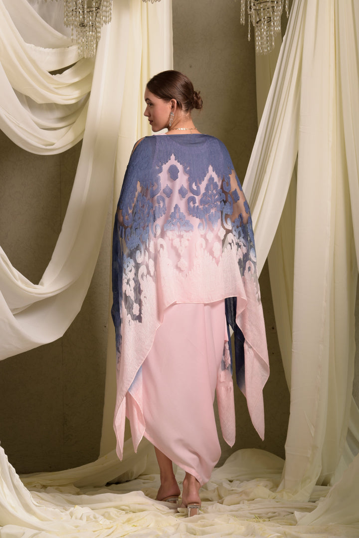 Slip Easy Dress With Organza Cape - Pink & Blue