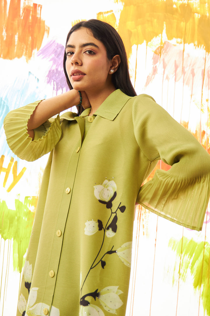 Fable Floral Shirt Dress - Lemon Green