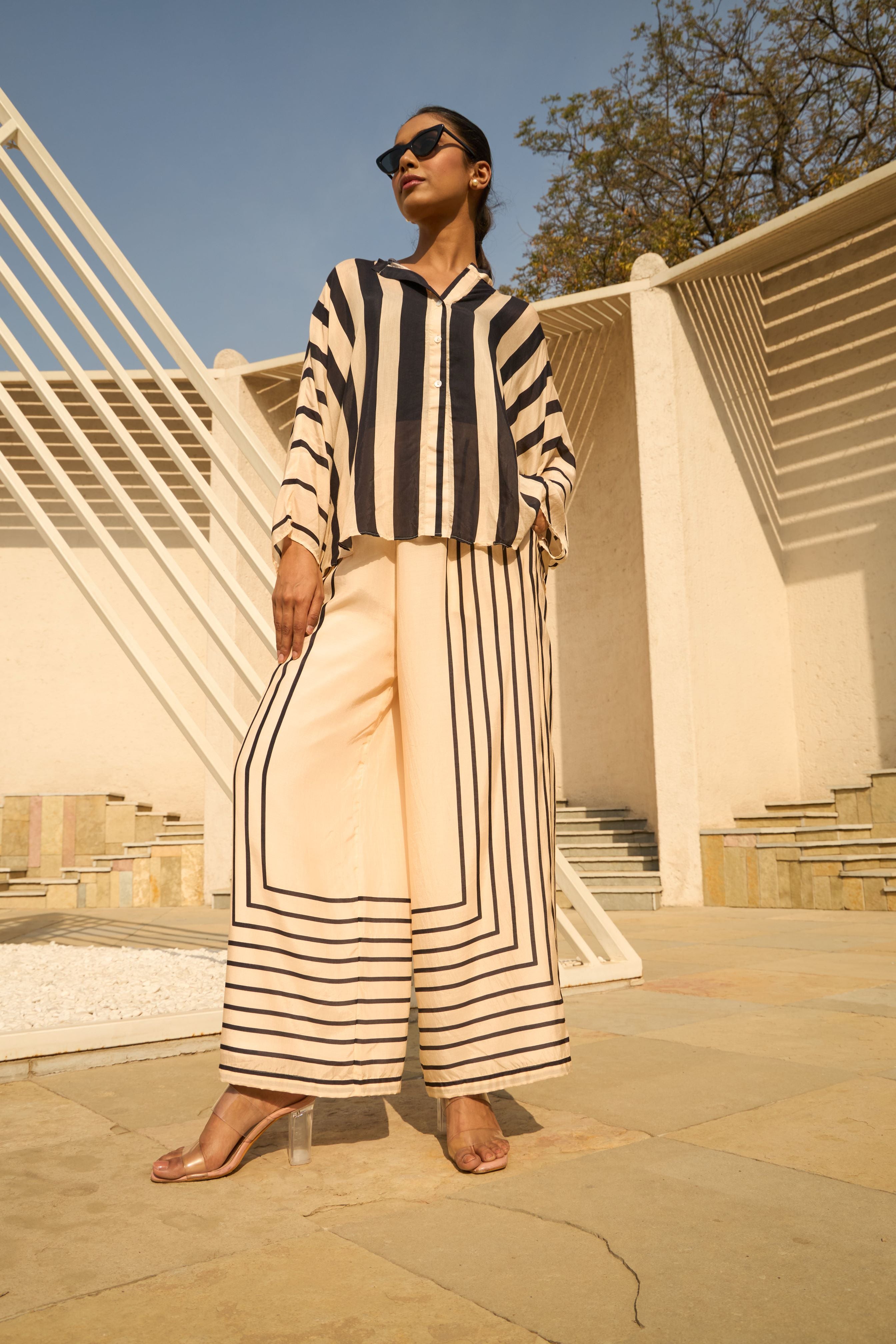 Striped Playbook Co-ord Set - Cream & Black