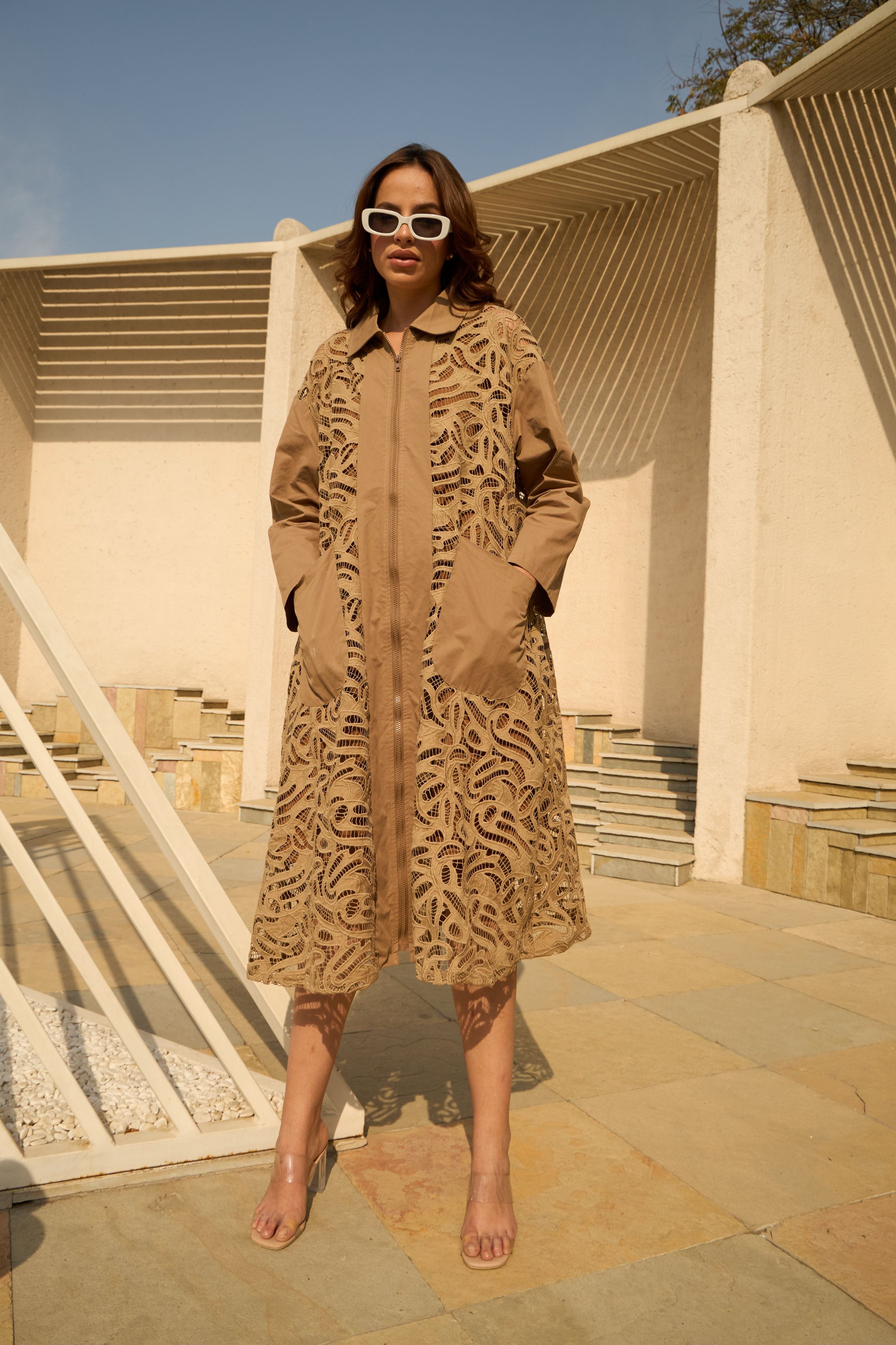 Cameron Cutwork Lace Dress - Beige