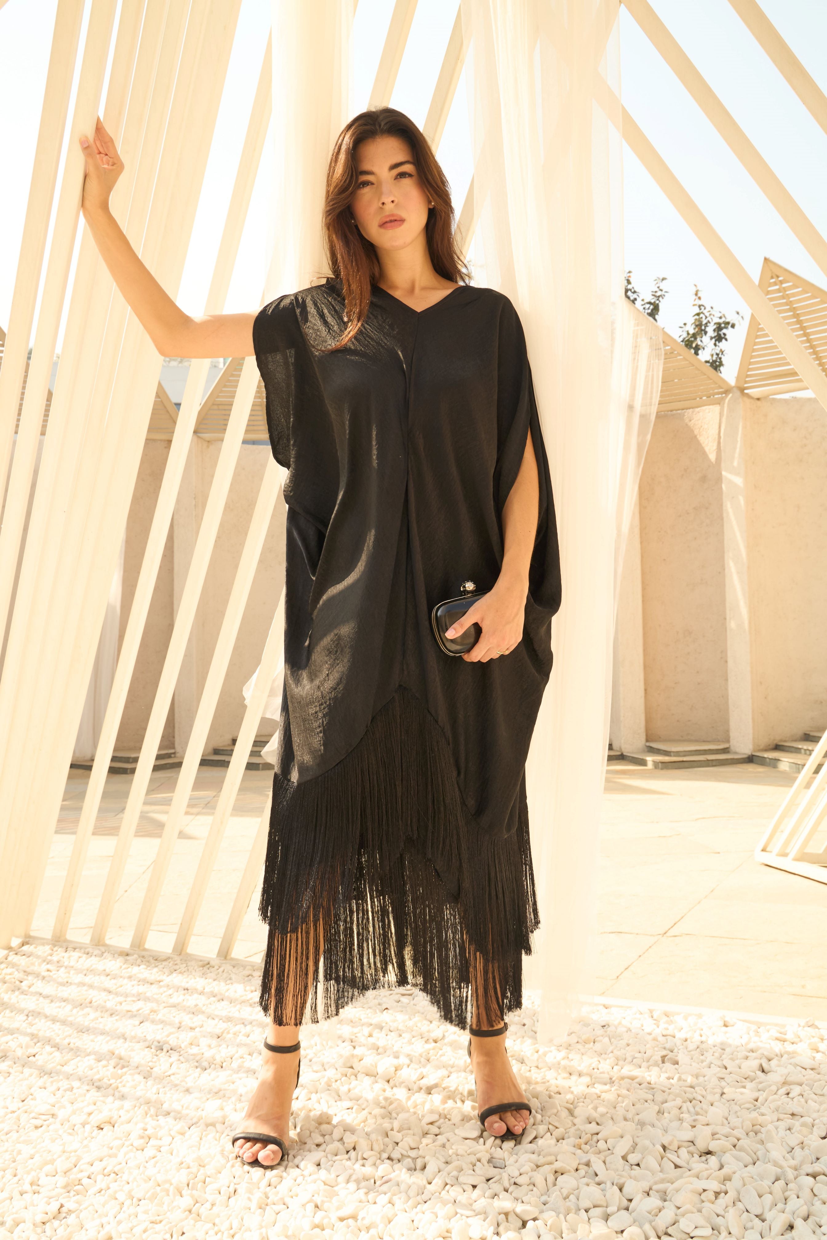 SICILEY SATIN COWL DRESS - Black