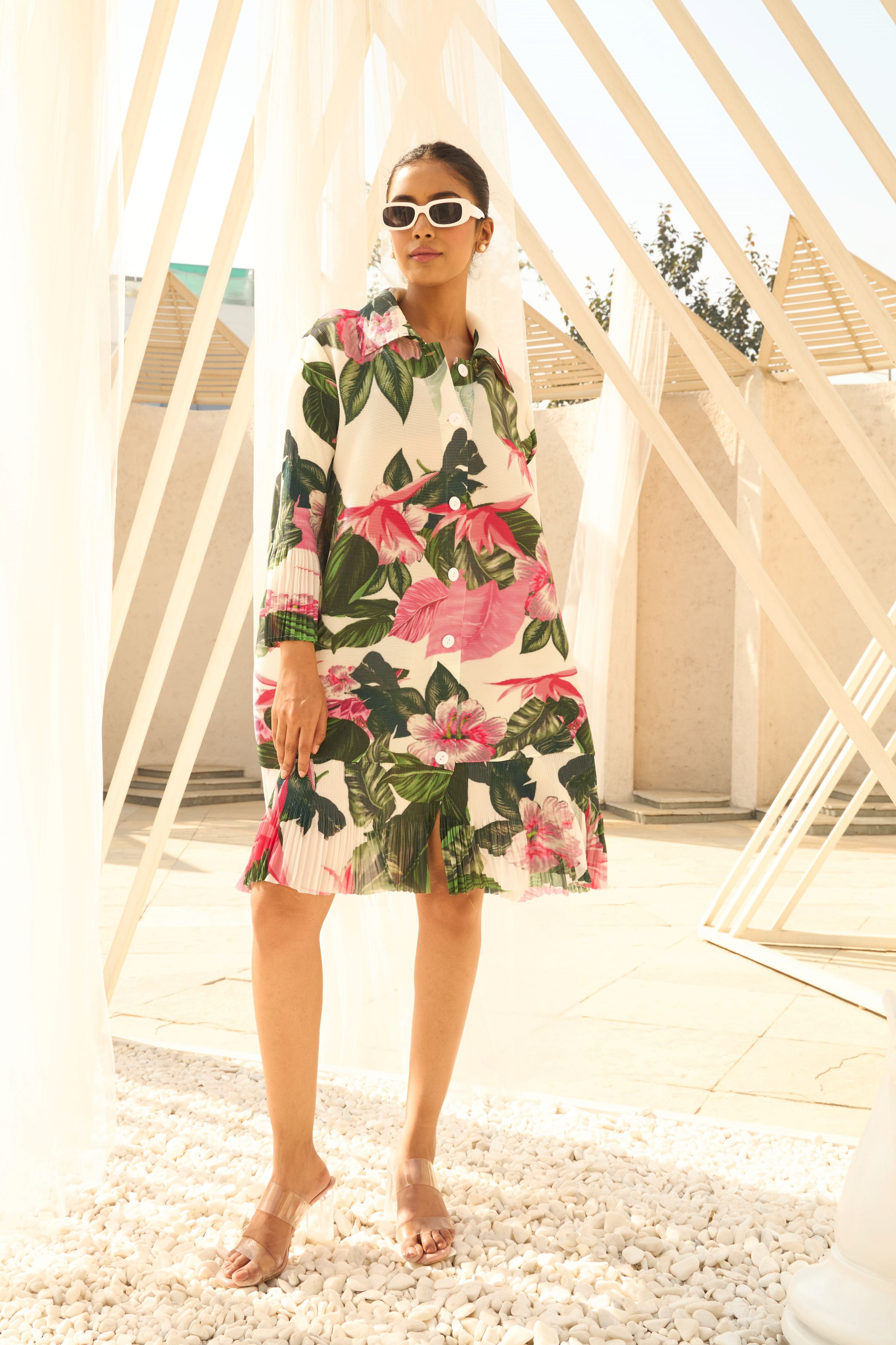 HELENA HIBISCUS DRESS - White