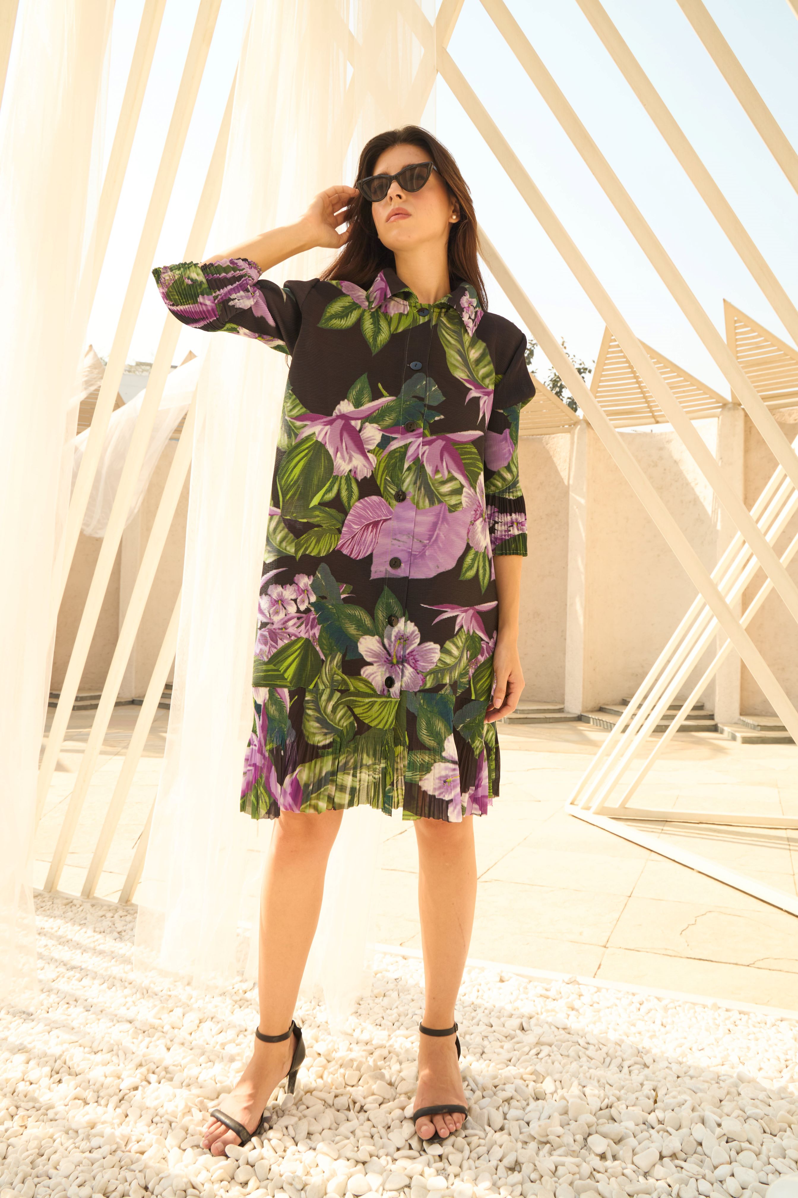 HELENA HIBISCUS DRESS - Black