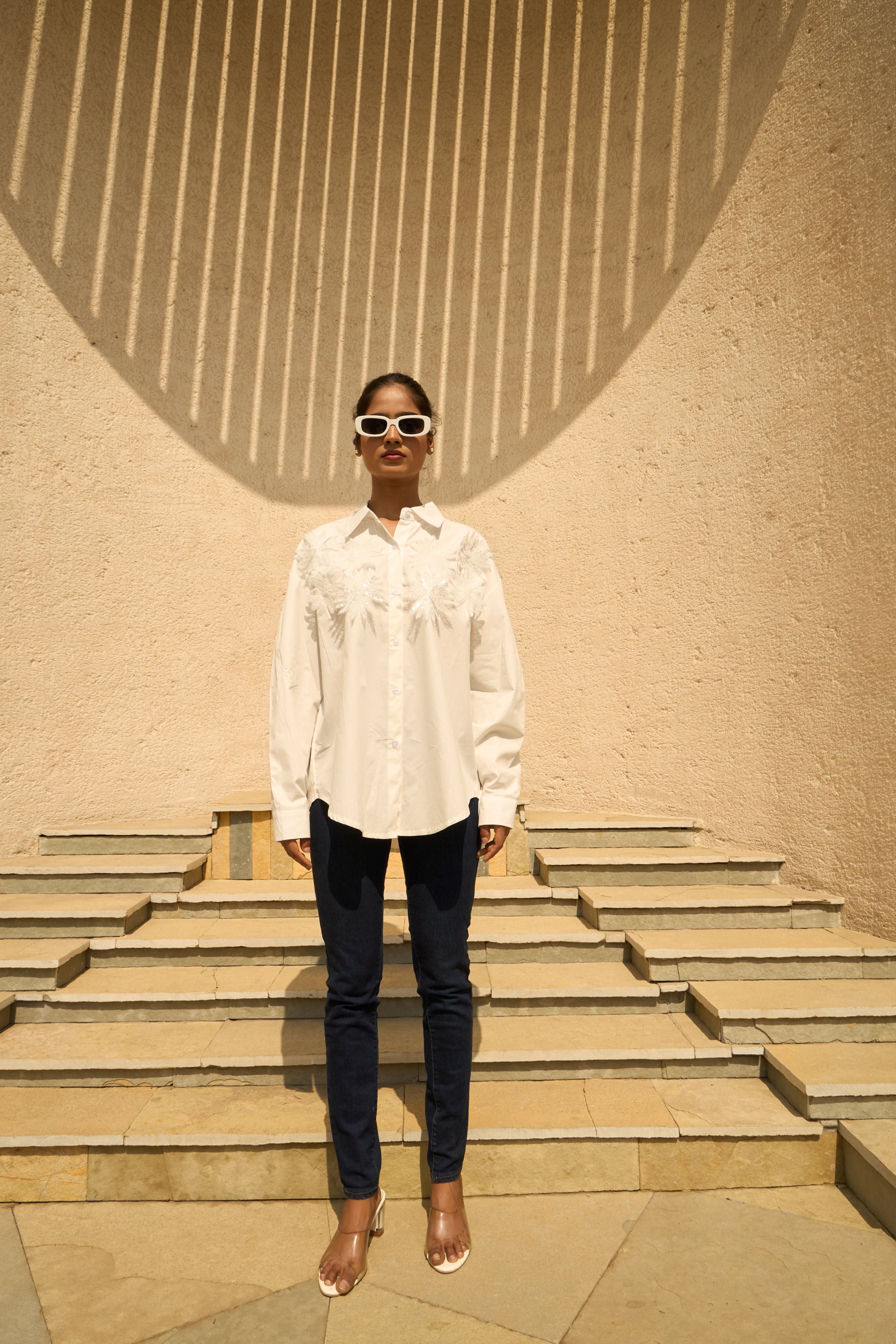 Fallon Floral Embroidered shirt - White