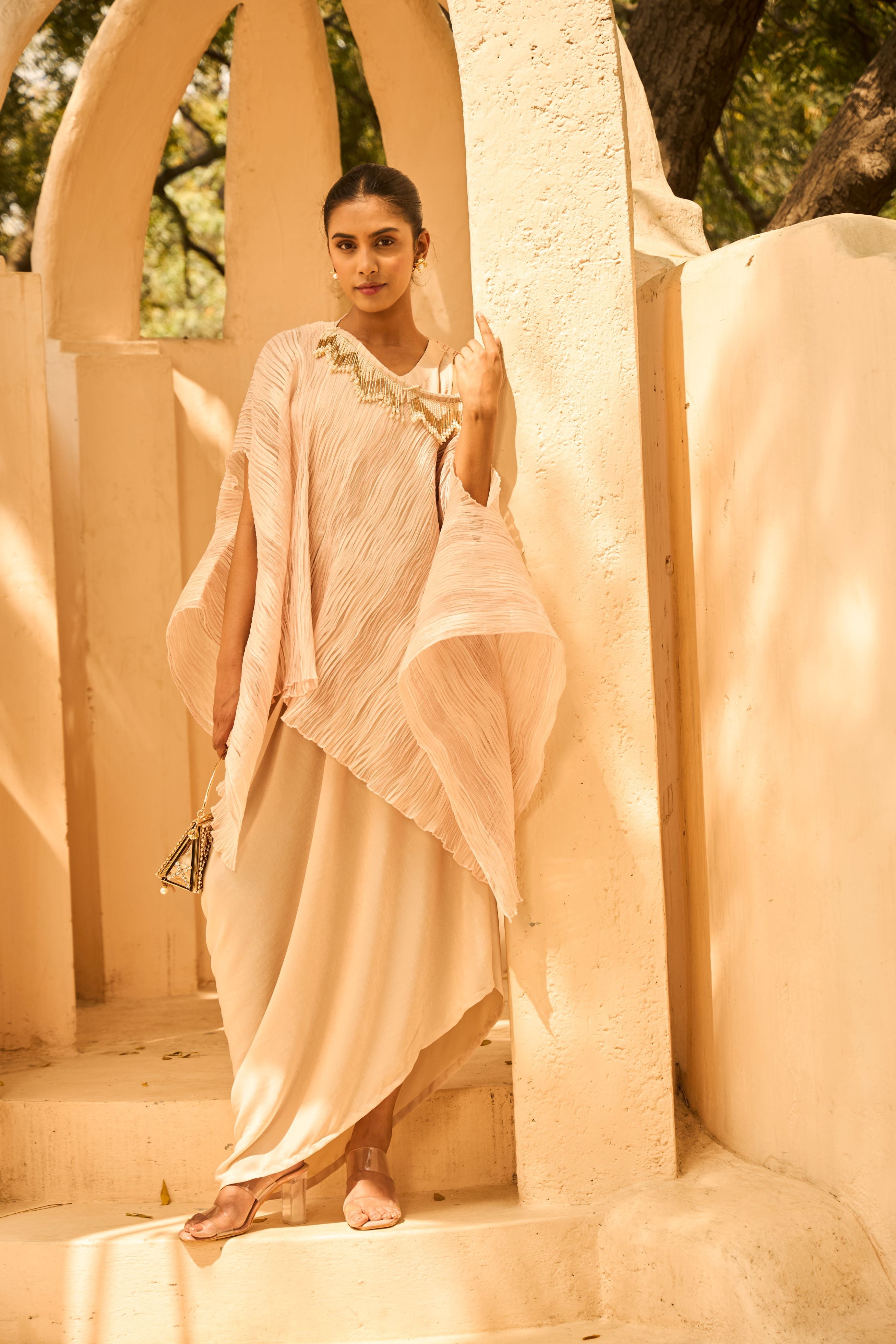 Pristine Blush Slip Easy Cape With Dress - Blush