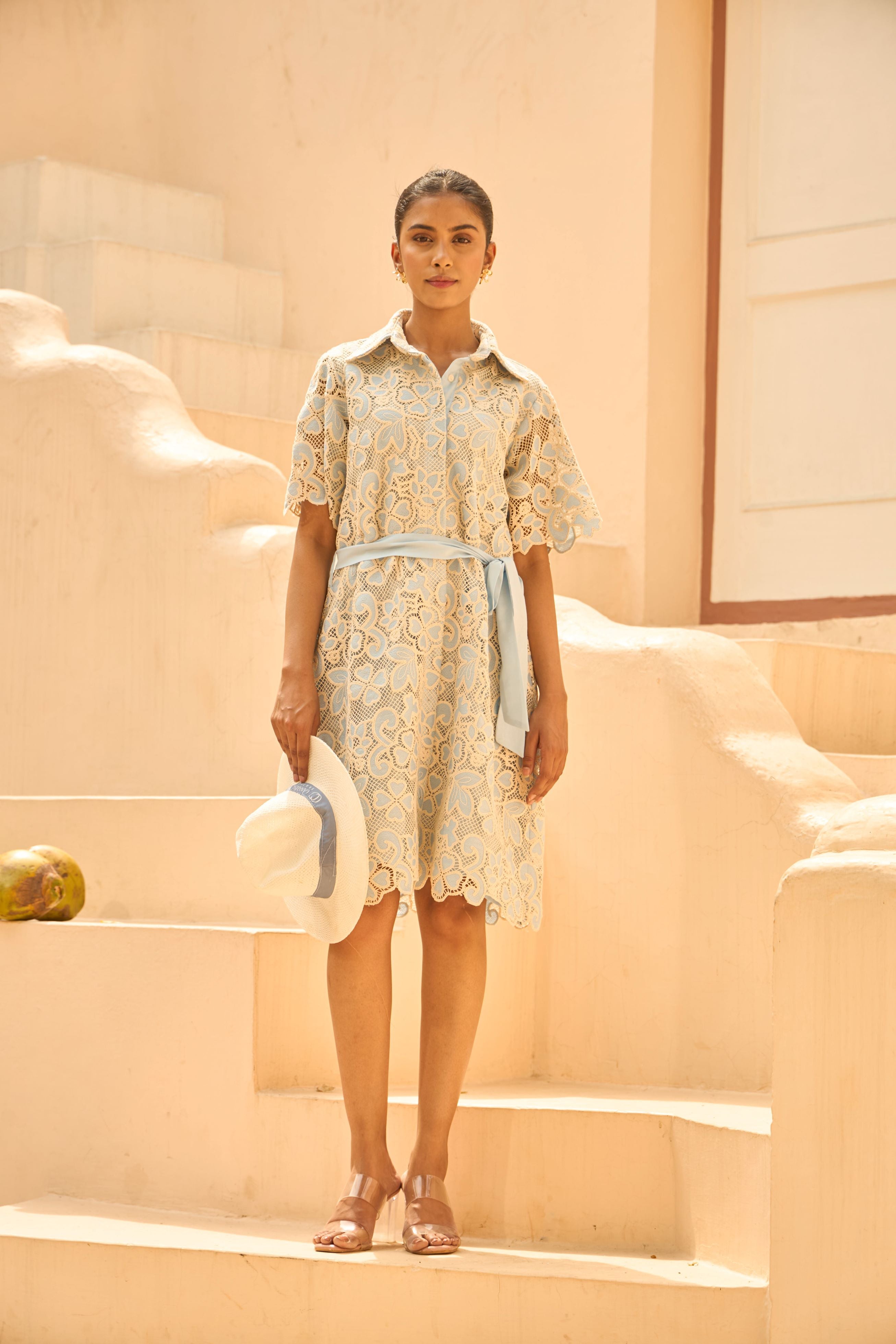 Myra Mesh Magnolia Midi Dress - Blue