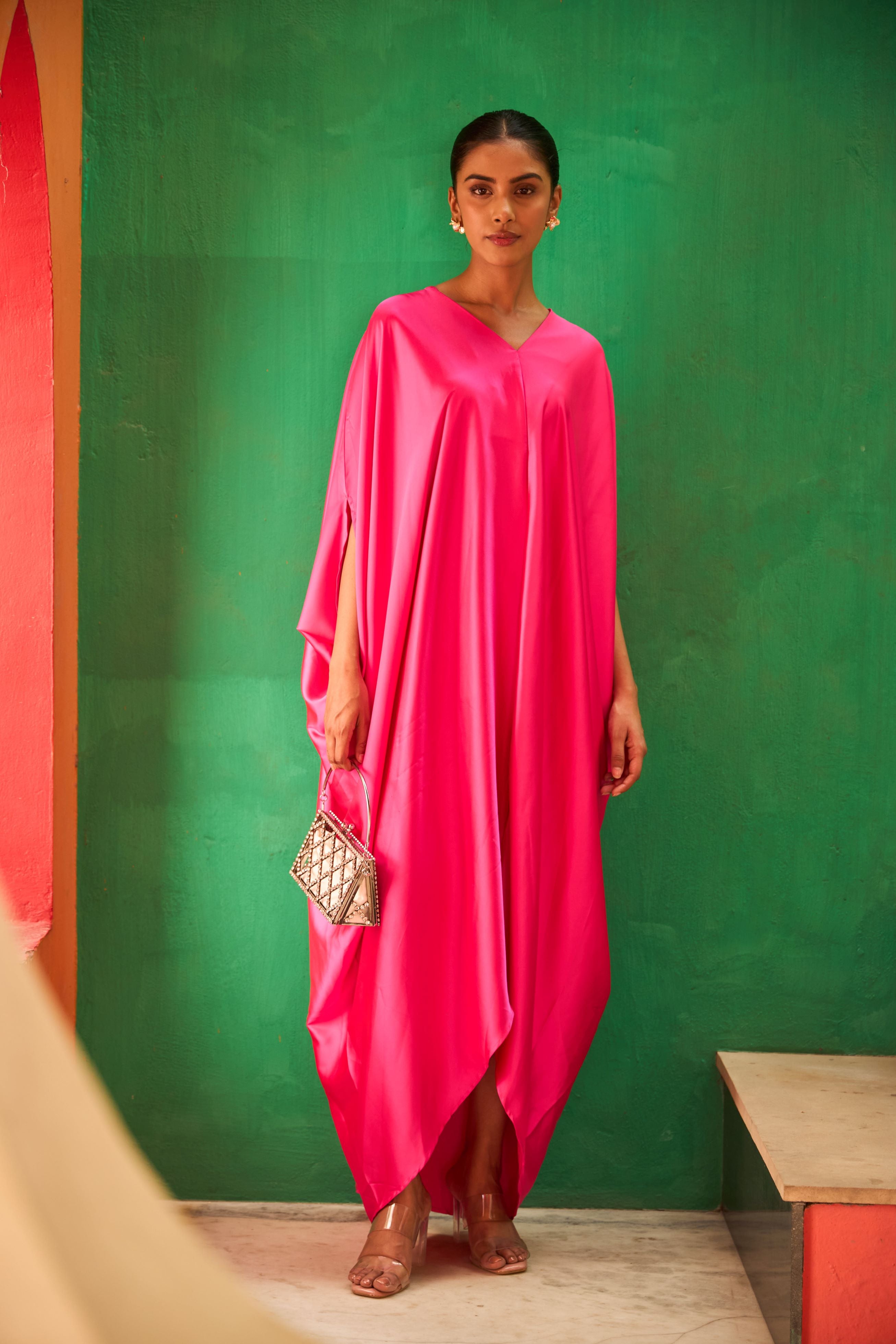 Rossanna Cinched Satin Dress - Fuschia