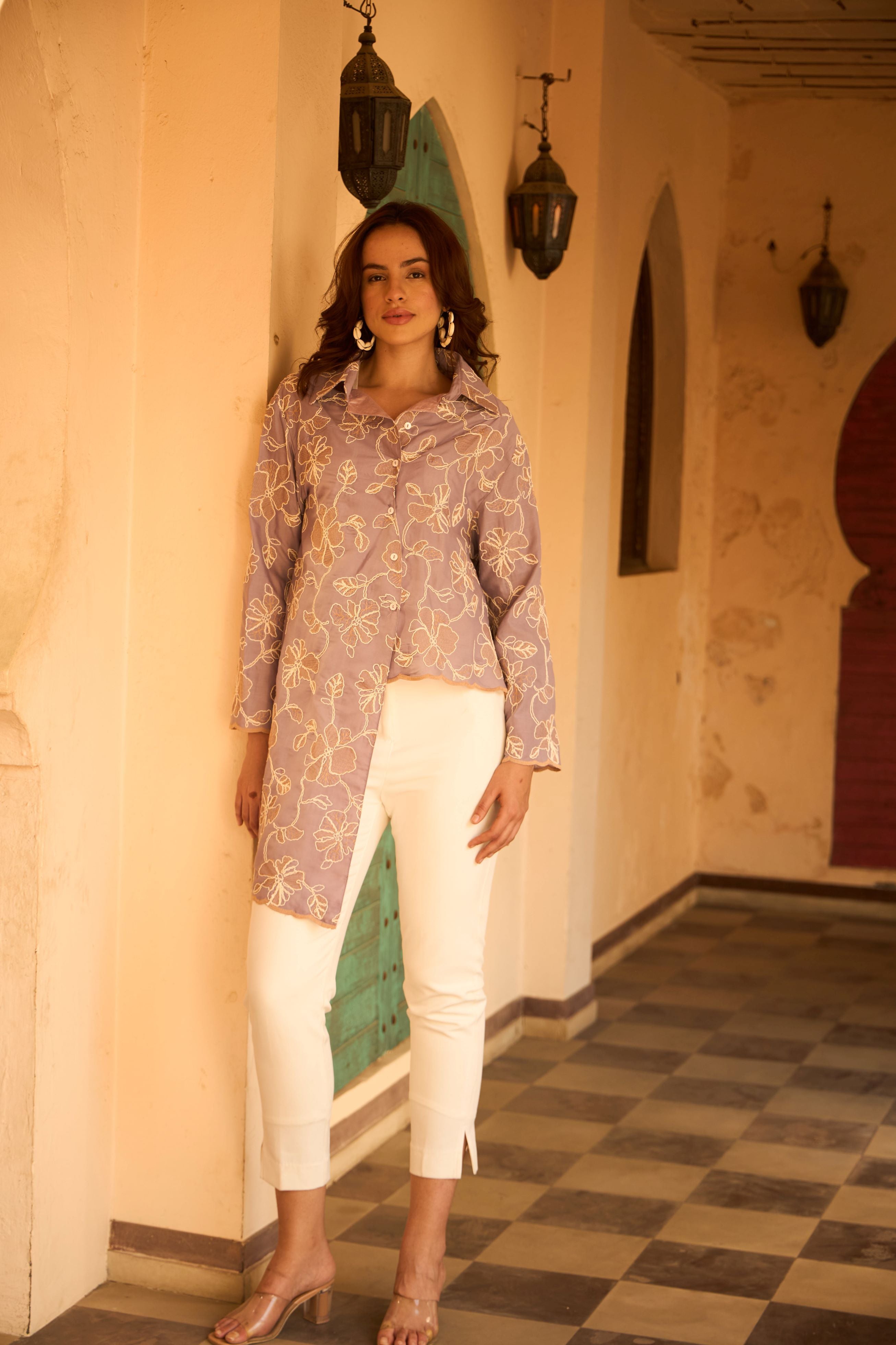 Elahe Embroidered Elm Hi-Low Shirt - Lavender