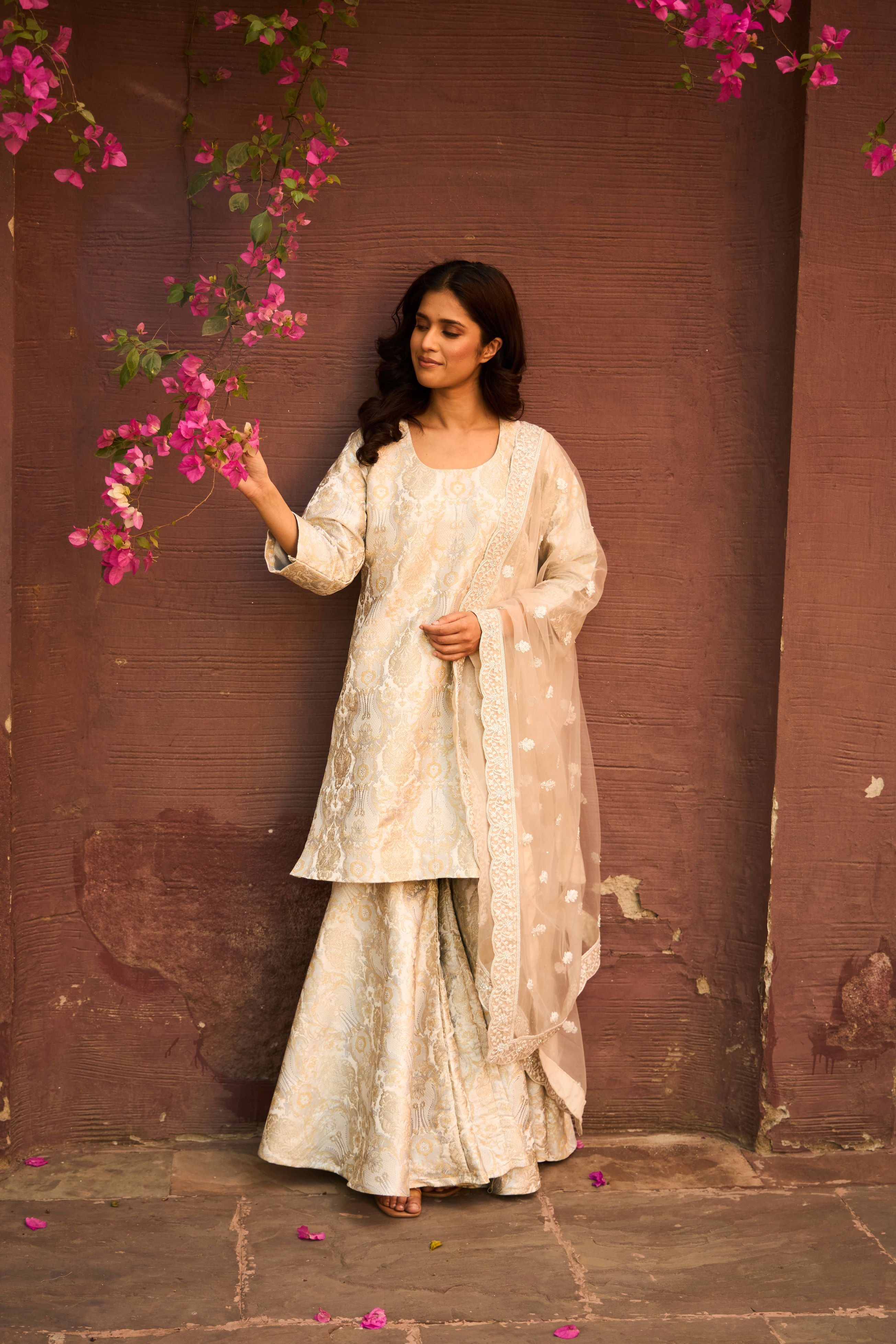 Banarasi Begum Brocade Tunic with Sharara - Ivory