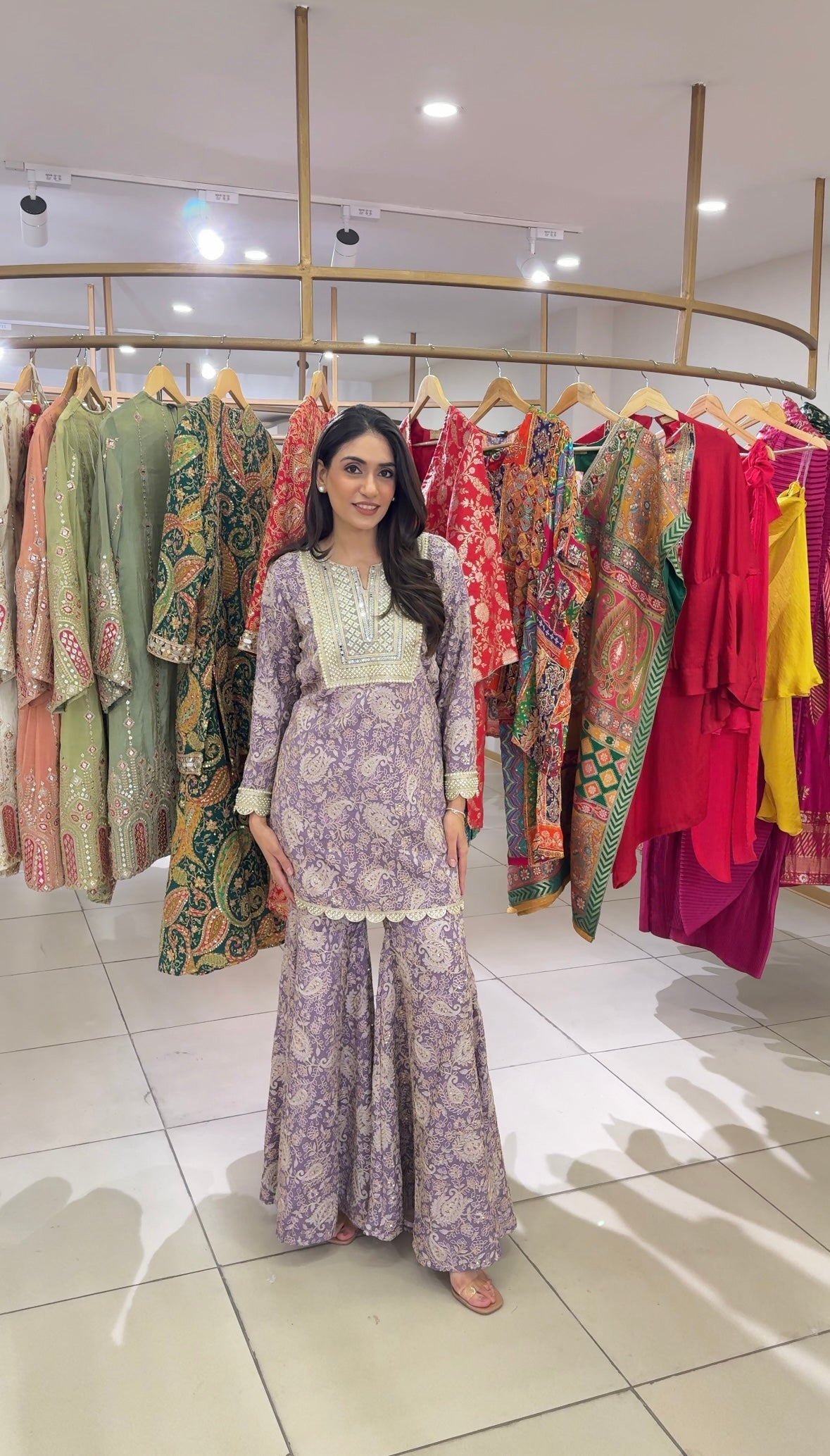 Elizey Paisley Embroidered Sharara Set - Lavender