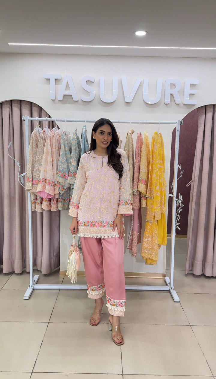 Reyna Gara Rose Dust Kurta with Pant - Pink
