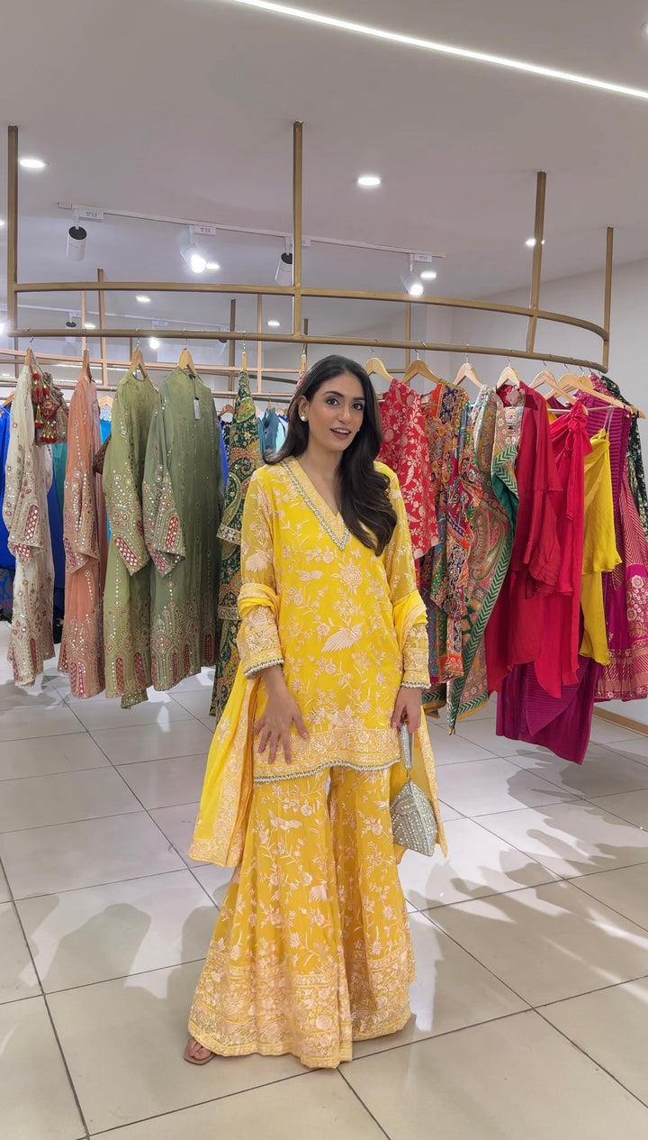 Reyna Gara Sharara Set - Yellow