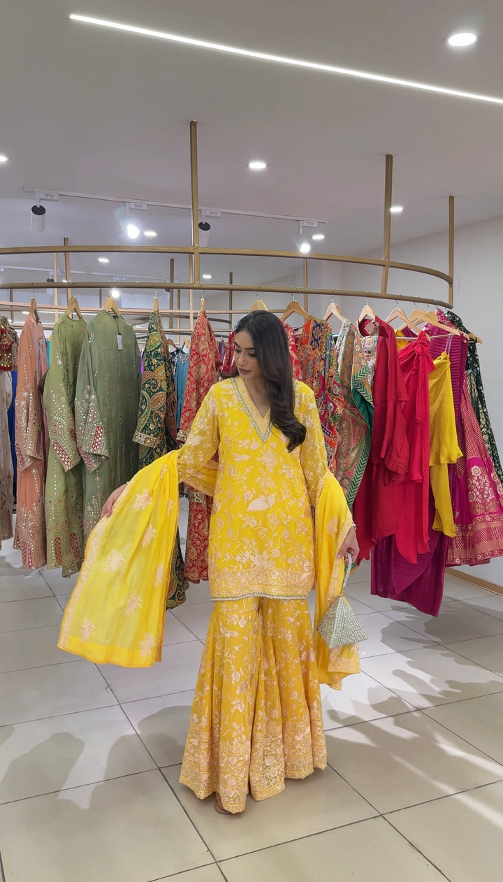 Reyna Gara Sharara Set - Yellow