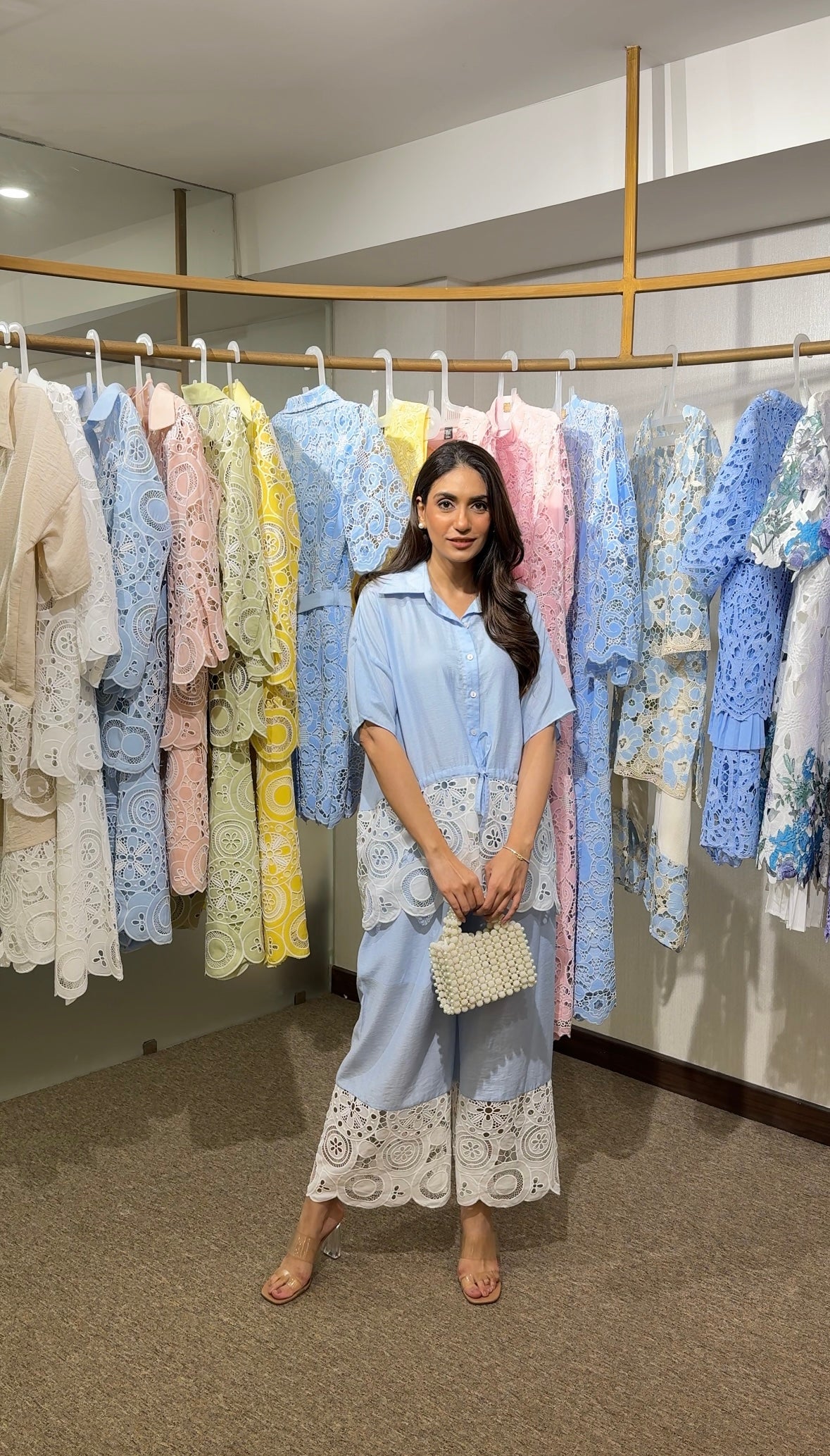 Cameron Cotton Lace Me Up Set - Blue White