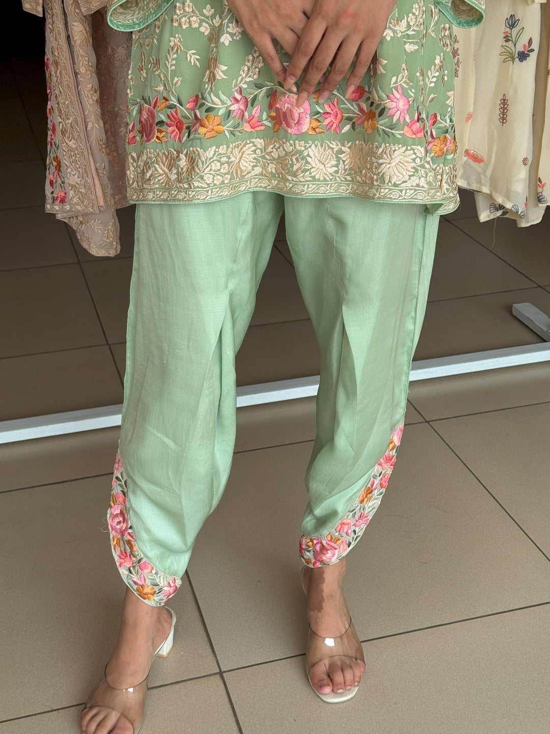 Reyna Gara Rose Dust Kurta with Tulip Pant - Sage Green