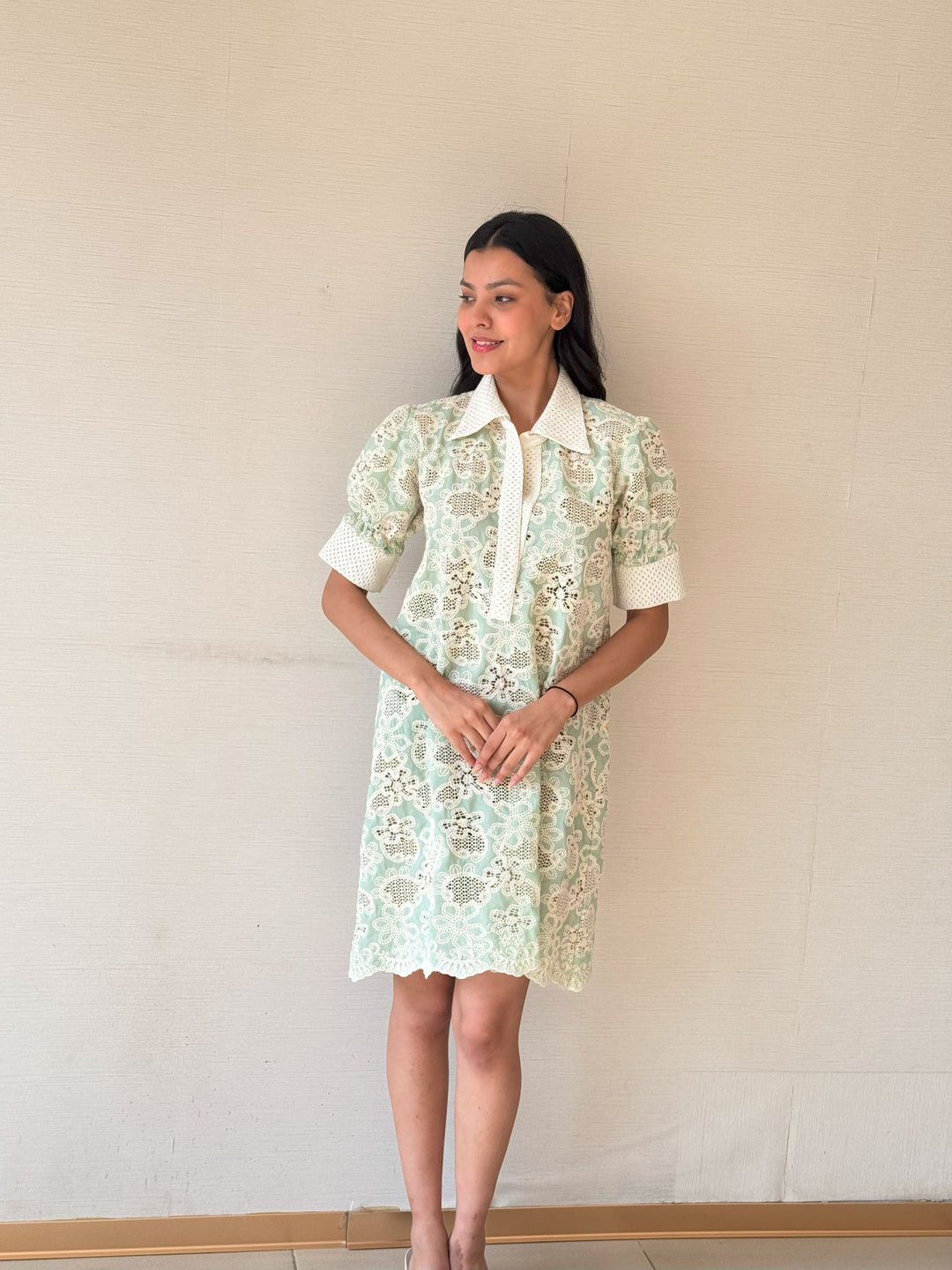 Celia Crotchet Dress - Sage Green