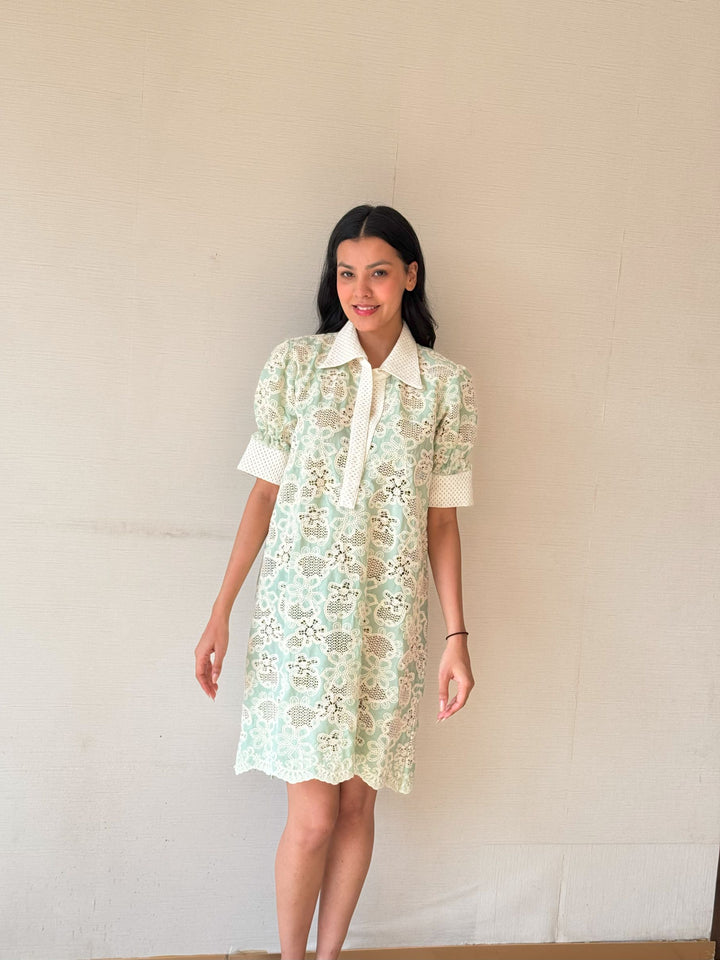 Celia Crotchet Dress - Sage Green
