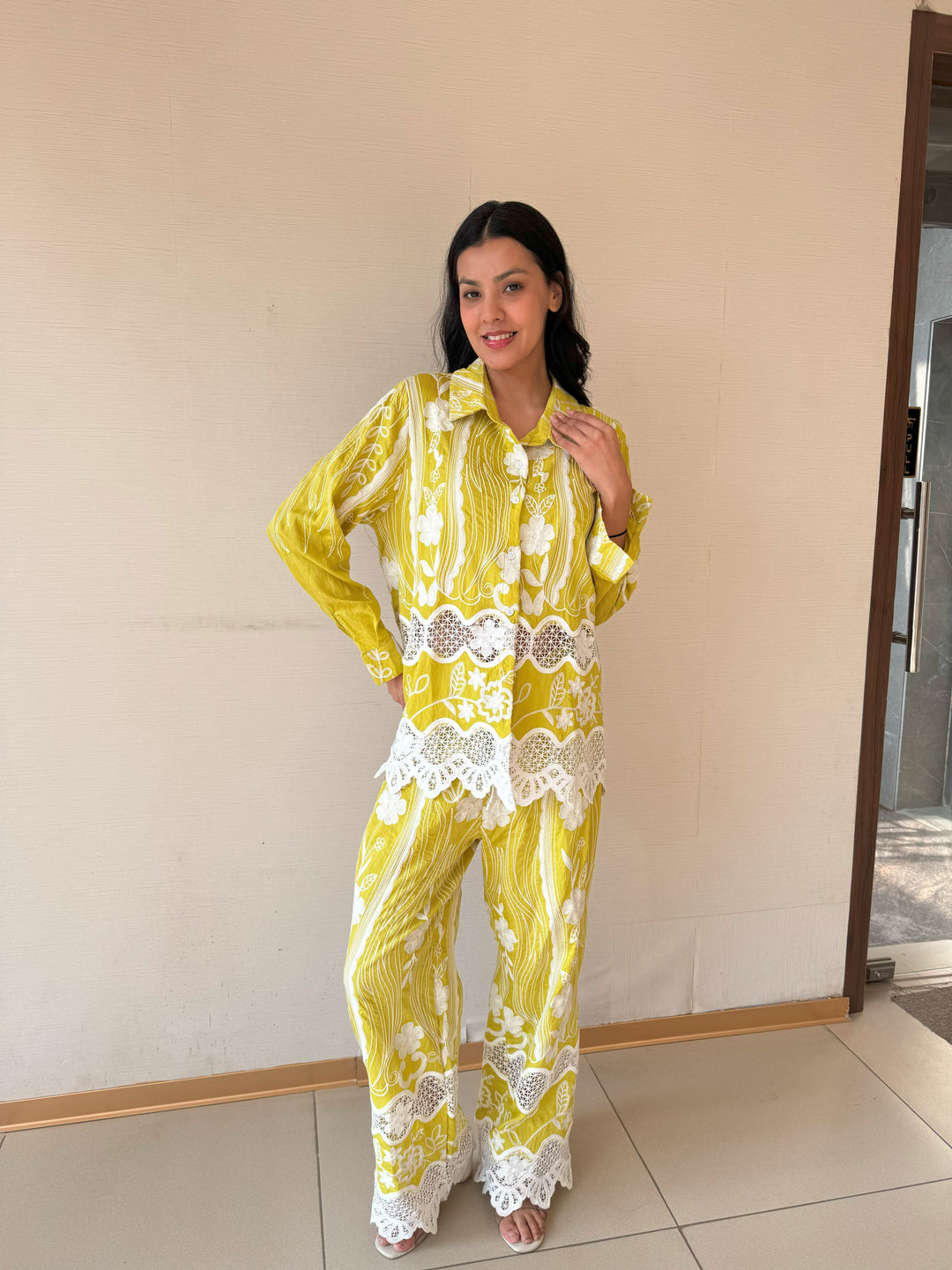 Fayola Lace Distressed Set - Limoncello