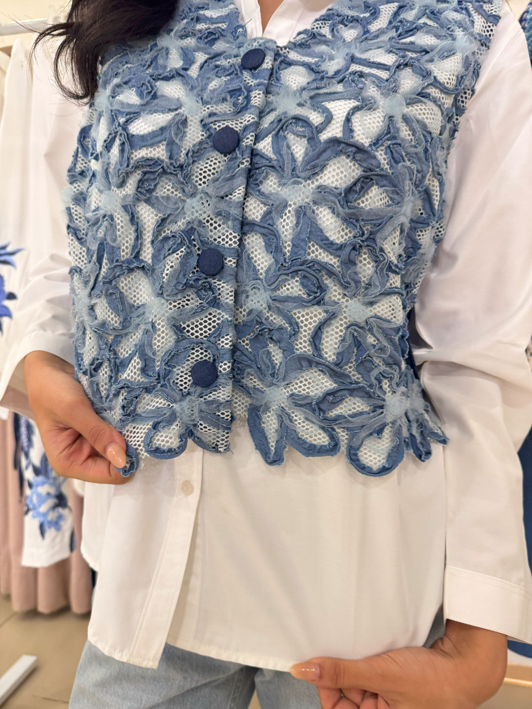 Daryl Daisy Crochet Waistcoat with Shirt - Denim